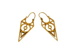 Tribal Geometric Gold Earrings, Triangle Shape, Symbol Drop Earrings - £14.23 GBP