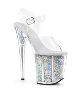 SALE PLEASER FLAMINGO-808F Clear Silver 8&quot; Heel Platform Ankle Strap San... - $969.26 MXN