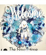 Handmade Christmas Holiday Skiing Snowman Ribbon Door Wreath 26 ins LED XLW10 - $125.00