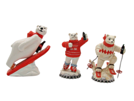 Lot of 3 Vintage Coca Cola Polar Bears Enesco Figurines 1995 Sports Collectible - £38.18 GBP