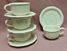 Pfaltzgraff Heritage White (4) 4&quot; Flat Cups &amp; 6 3/8&quot; Saucers ~ Sets ~ 8 ... - £12.49 GBP
