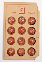 12 Vintage Pink White Flower Buttons 20 mm Original Card 5 1/2&quot; x 3 1/2 &quot; - £9.86 GBP