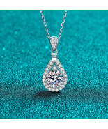 GRA Certified Waterdrop Round Cut Halo 1-5ct  Moissanite S925 Necklace - $96.00+