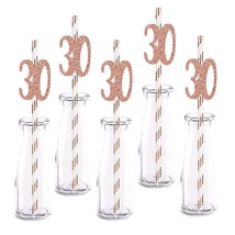 Rose Happy 30Th Birthday Straw Decor, Rose Gold Glitter 24Pcs Cut-Out Number 30  - £20.55 GBP