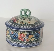 Polish Pottery UNIKAT Lidded Casserole Dish Bowl Peaceful Garden Floral Birds  - £78.79 GBP