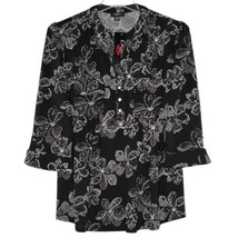 NWT Cocomo Plus Size 1X Black &amp; White Floral Print Pintuck 3/4 Sleeve Top - £27.96 GBP