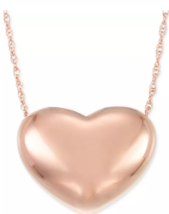 14K Rose Gold Puffed Heart Pendant Necklace - £159.83 GBP