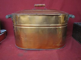 Antique Early 1900s Copper Tub Boiler, W/Lid Red Wood Handles Farmhouse Country - £256.89 GBP