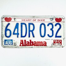 1990 United States Alabama Heart of Dixie Passenger License Plate 64DR 032 - $225.96 MXN