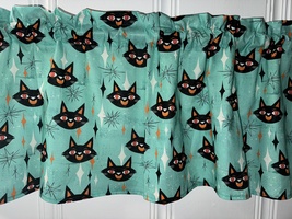 Halloween Retro Cats VALANCE CURTAIN Curtains Mid Century Cat Window Treatment - £11.27 GBP