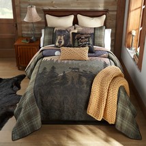Donna Sharp Mountain Moon Quilted Plaid King 4-Piece Set Lodge Cabin Bear Green - £154.71 GBP
