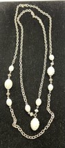 Sarah Coventry Vintage 2 Pc. Necklace Silver Tone With Floral White Beads - £11.72 GBP