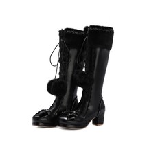 REAVECAT Lolita High Boots Winter Warm Neck Girls Cosplay Party Princess Shoes L - £78.45 GBP
