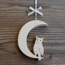 Wooden Moon with Owl Wall Window Decoration Ornament - £21.62 GBP