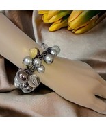 GA Bubble Glass Ball Charms Bracelet Chunky Beaded Statement Gunmetal Si... - £15.48 GBP