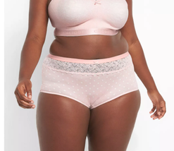 Cacique Cotton Brief Lace Waist Panties Plus 30/32 Pink Polka Dot Lane Bryant - $18.50