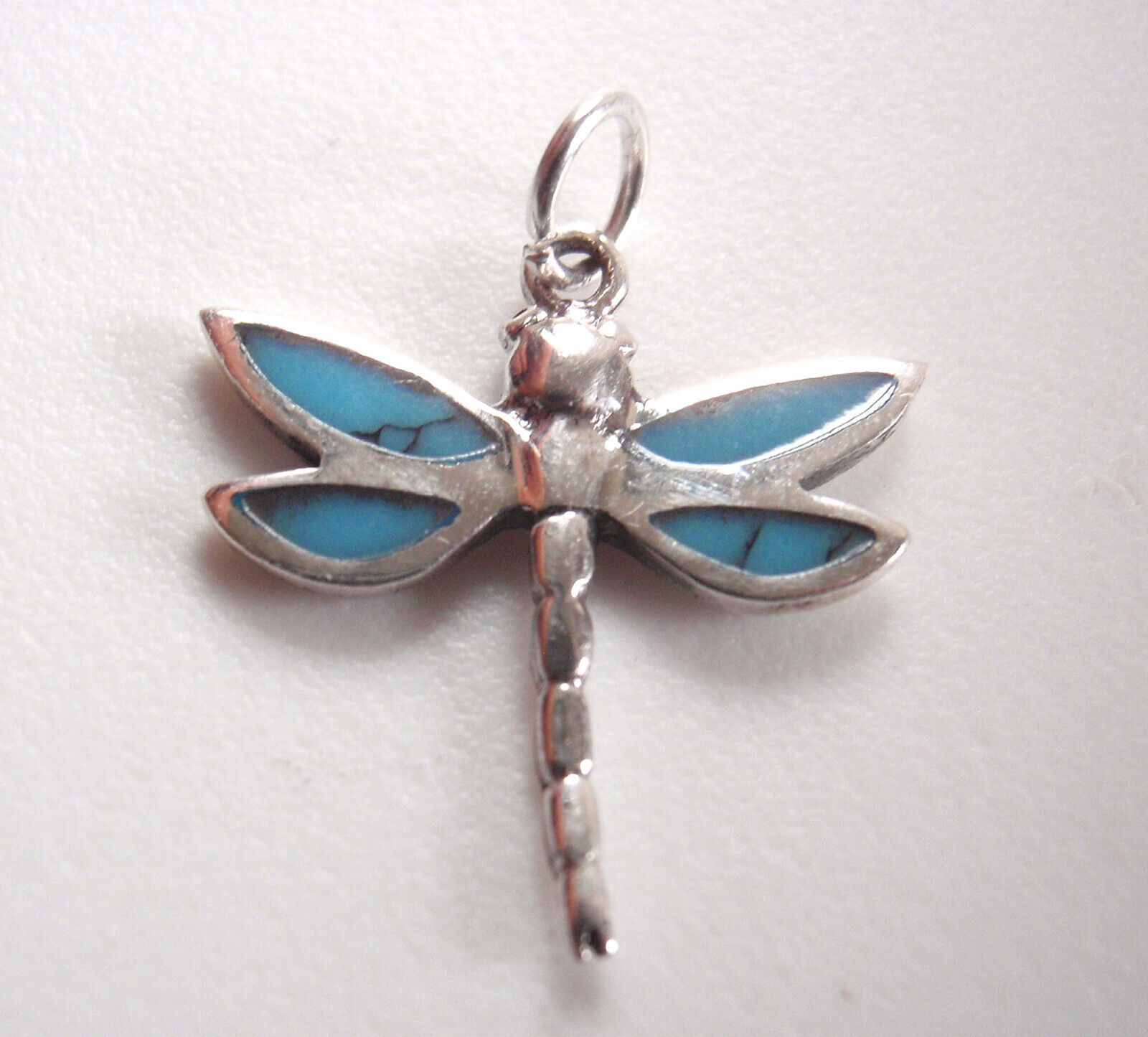Reversible Dragonfly Simulated Blue Turquoise 925 Sterling Silver Pendant Small - $8.09