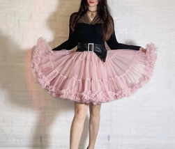 A-line BLUSH PINK Ruffle Tulle Tutu Skirt Women Plus Size Holiday Tulle Skirts image 3