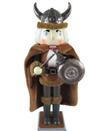 Wooden Christmas Nutcracker ,15&quot;, VIKING MALE IN HELMET WITH SHIELD &amp; SW... - £27.23 GBP
