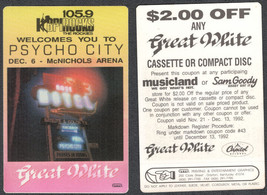 Great White Cloth OTTO Radio Pass from the 1992 Psycho City Tour - McNichols... - £6.17 GBP