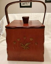 FIVE STARS ABOVE THE EAGLE EMBLEM ON WOOD BOX WITH LID & HANDLE - $25.21 CAD