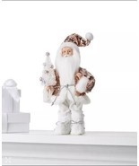 Holiday Lane 12″H Fabric Standing Santa In Pink Sequin and White Furry O... - £22.69 GBP
