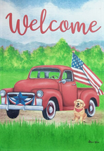 Rain or Shine Old Red Truck Dog 28&quot; X 40&quot; Patriotic Garden Porch Flag 43... - £9.55 GBP