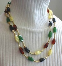 Elegant Simulated Genstone Acrylic Gold-tone Necklace 1970s vintage 45&quot; - £11.95 GBP