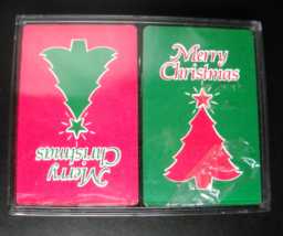 Merry Christmas Playing Cards Hoyle Plastic Coated Two Sealed Decks in Container - $7.99