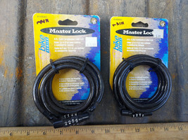 21RR10 Pair Of Master Bike Locks, #8143DSG, 4&#39; Long, Combination Type, Nos - £7.52 GBP