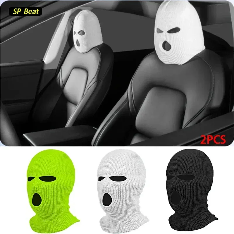 2pcs Car Seat Cover Masked Person KnittedHeadgear Halloween Headrest Cover - £13.46 GBP+