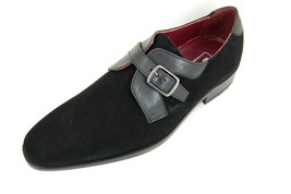 Men Two Tone Gray Black Cont Monk Single Buckle Strap Suede Real Leather Shoes - £119.87 GBP+