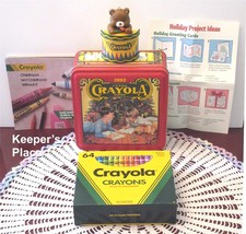 Crayola Holiday 1992 Collectible Tin Set w/ 64 Crayons Teddy &amp; Bear Orna... - £11.17 GBP