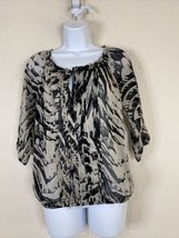 Express Womens Size XS Sheer Abstract Pleated Tie Neck Blouse 3/4 Sleeve - £4.95 GBP