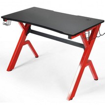 Ergonomic Gaming Desk with Carbon Fiber Surface and R-Shape Steel Frame - £120.06 GBP