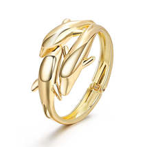 18K Gold-Plated Tri-Dolphin Bypass Bangle - £12.77 GBP