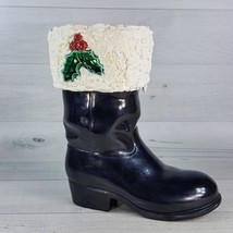 Vintage 9&quot; Ceramic Santa Boot w/ Texture Vase Holder Figure Holly Berries - $38.79