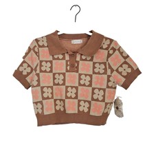 Altar&#39;d State Brown Peach Mod Print Cropped Henley Sweater Small NEW - $36.62