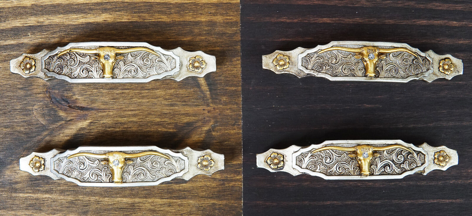 Set Of 4 Western Longhorn Cattle Bull Lace Concho Drawer Cabinet Bar Pulls 6"L