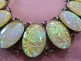 VTG Yellow Iridescent foil cabochon glass statement Sterling Silver 925 ... - £106.17 GBP
