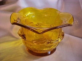 Crackle Glass Topaz Yellow Rose Bowl Votive Vase - $32.50