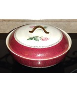 1953 HOMER LAUGHLIN Vegetable/Casserole Bowl HLC Lidded Maroon &amp; Roses VTG - $1,133.58 MXN