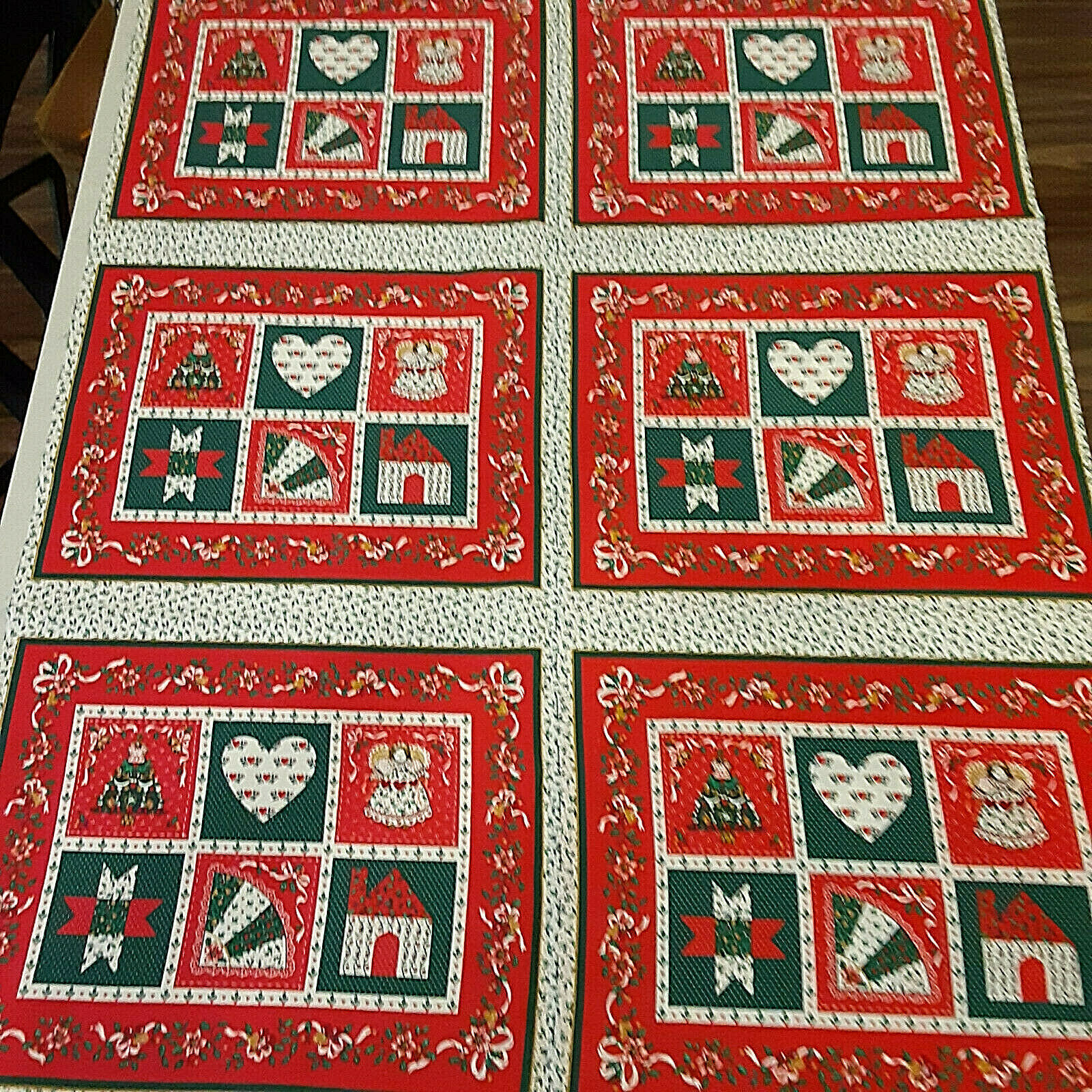 Christmas Place Mats on a fabric panel Cotton [9] 15 X 17 inches each 45 W X 54" - $18.80