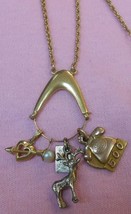 Trifari Gold Tone Charm Necklace w/Charms TELEPHONE/DEER/HEART - £23.73 GBP