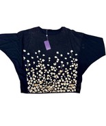 Laurel Escada VTG Wool Blend Wide Dolman Sweater Black Gold Shimmer Flor... - $49.49