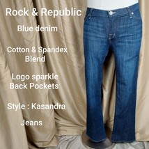 Rock &amp; Republic Blue Denim Kasandra Style Sparkle Back Logo Pockets Jeans... - £14.26 GBP