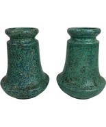 Pair Czechoslovakia Green Pottery Vases Vintage 7658 Speckled Glaze 6-1/2&quot; - $863.63 MXN