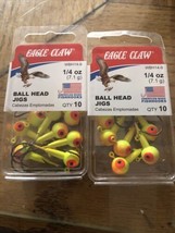 20 Eagle Claw Ballhead Fishing Jigs 1/4 oz Yellow &amp; Orange Eye Ball Head &amp; Hooks - £14.26 GBP