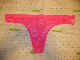 Rue 21 Women&#39;s Thong Panties LARGE Neon Pink Floral Lace W Bungee Sides NEW - £7.36 GBP