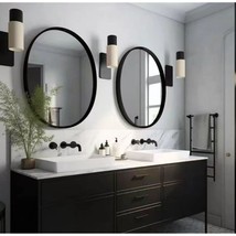 2-Pack Black Round Circle Bathroom Mirrors 24-Inch For Wall Decor With Metal Fra - £151.07 GBP